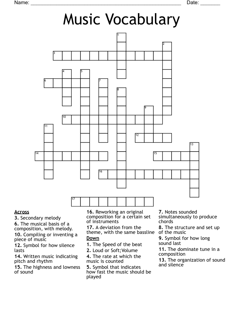 Music Vocabulary Crossword