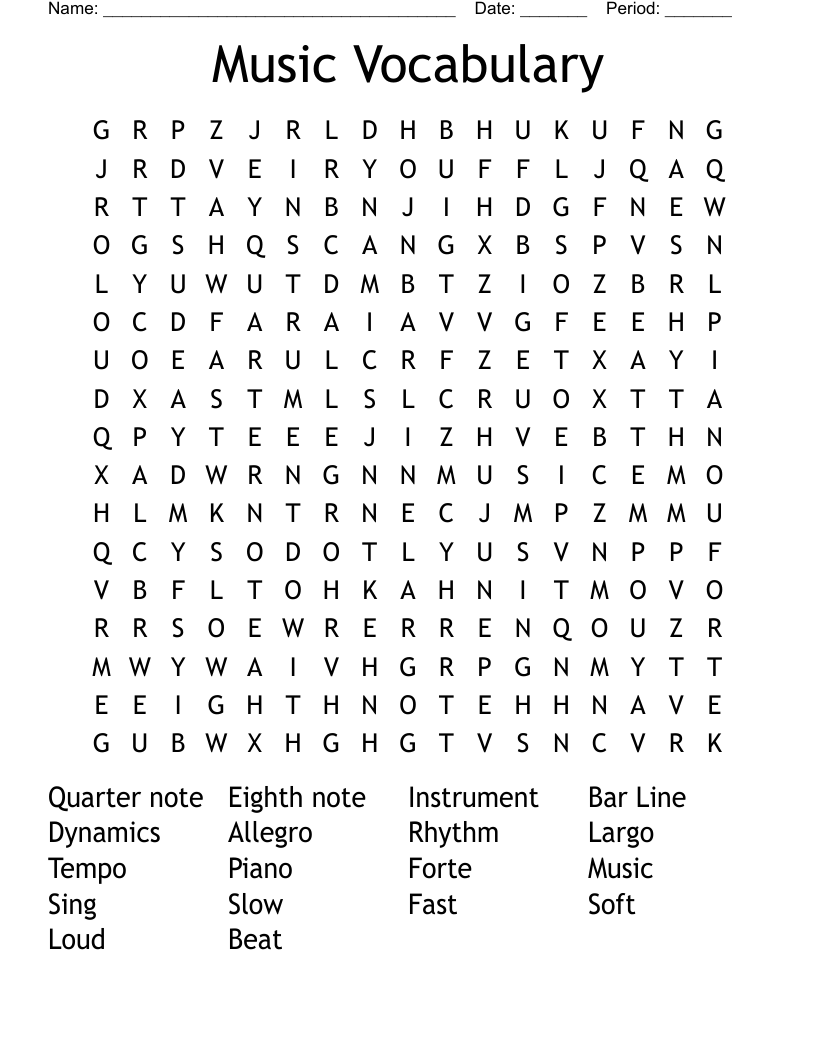 Music Vocabulary Word Search