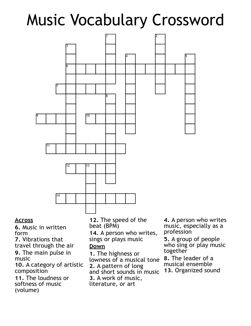 Music Vocabulary Crossword