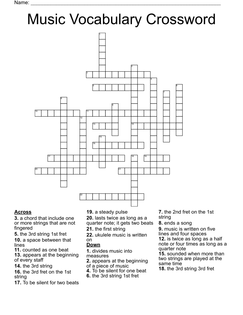 Music Vocabulary Crossword 