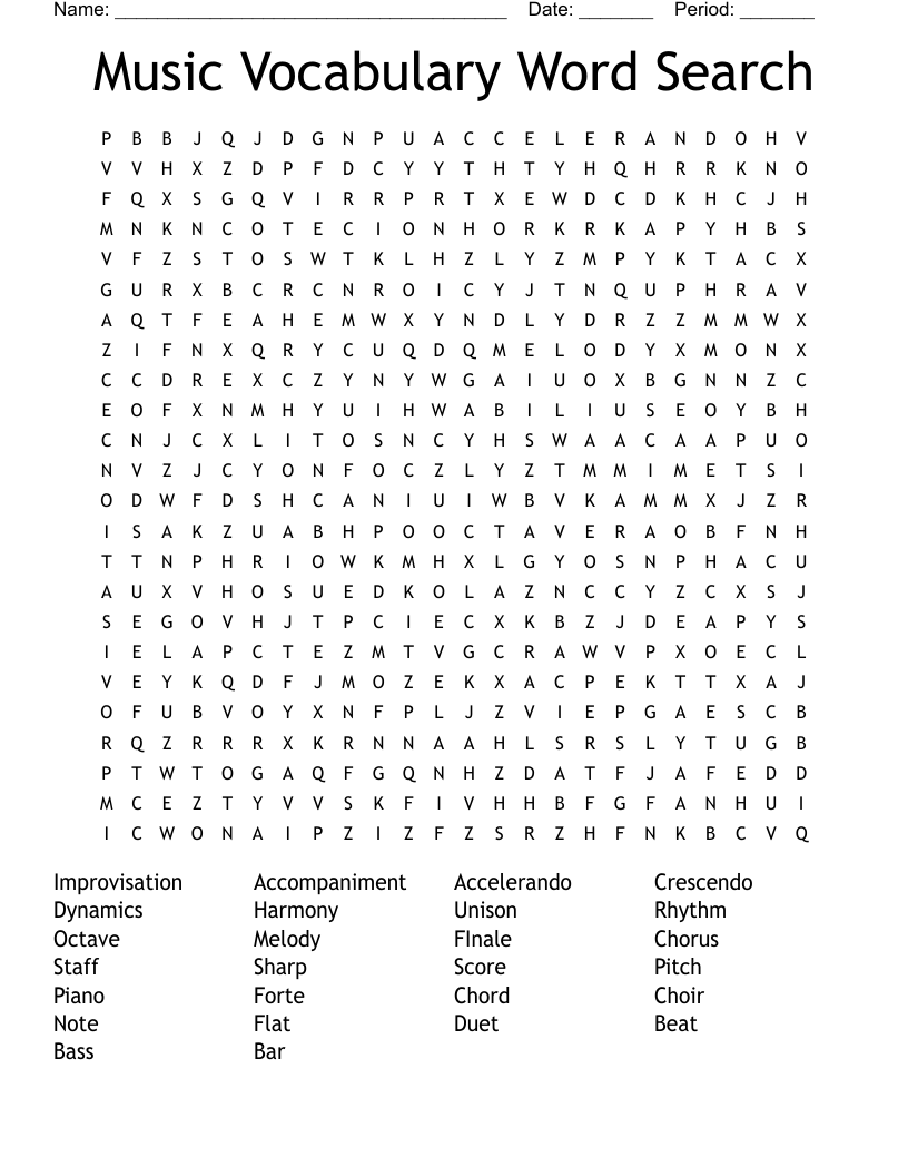 Music Vocabulary Word Search