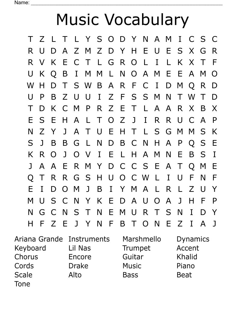 Music Vocabulary  Word Search