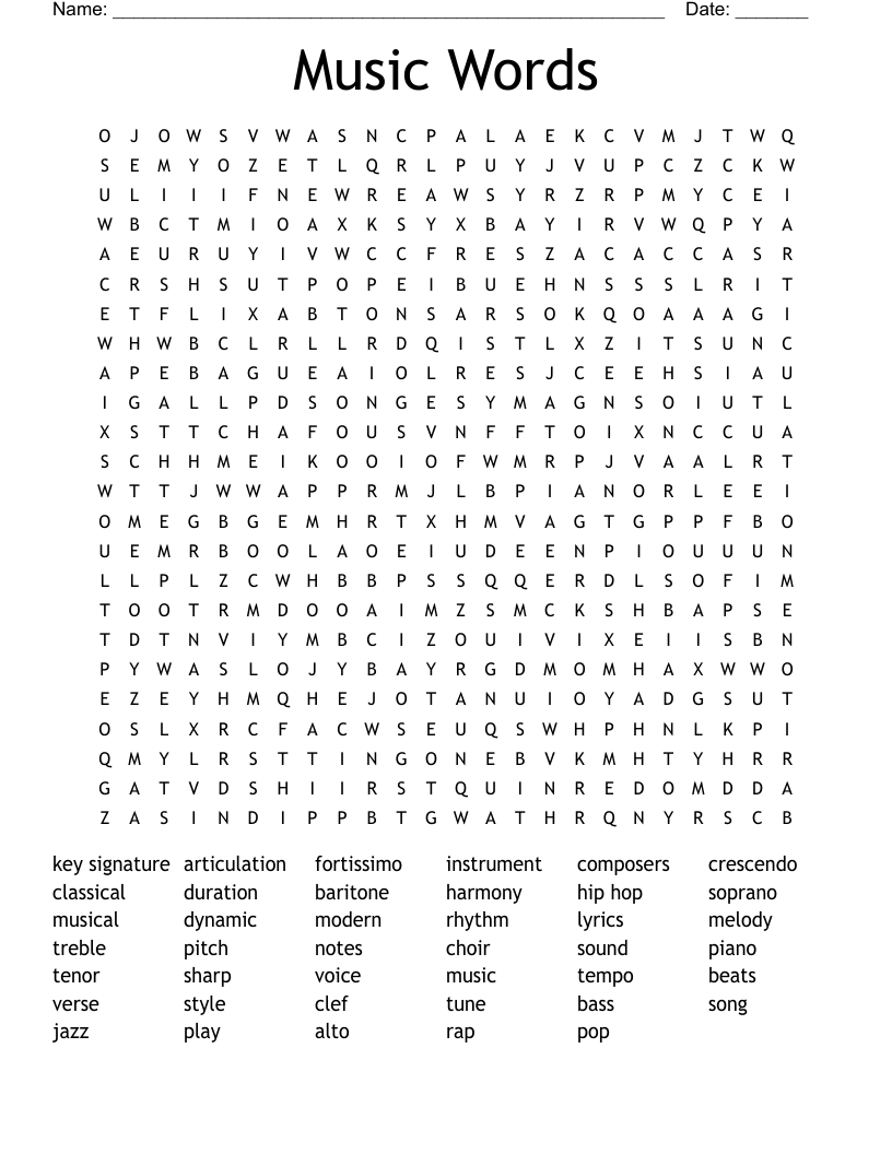 Music Words Word Search