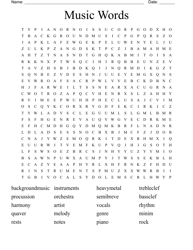 Music Words Word Search