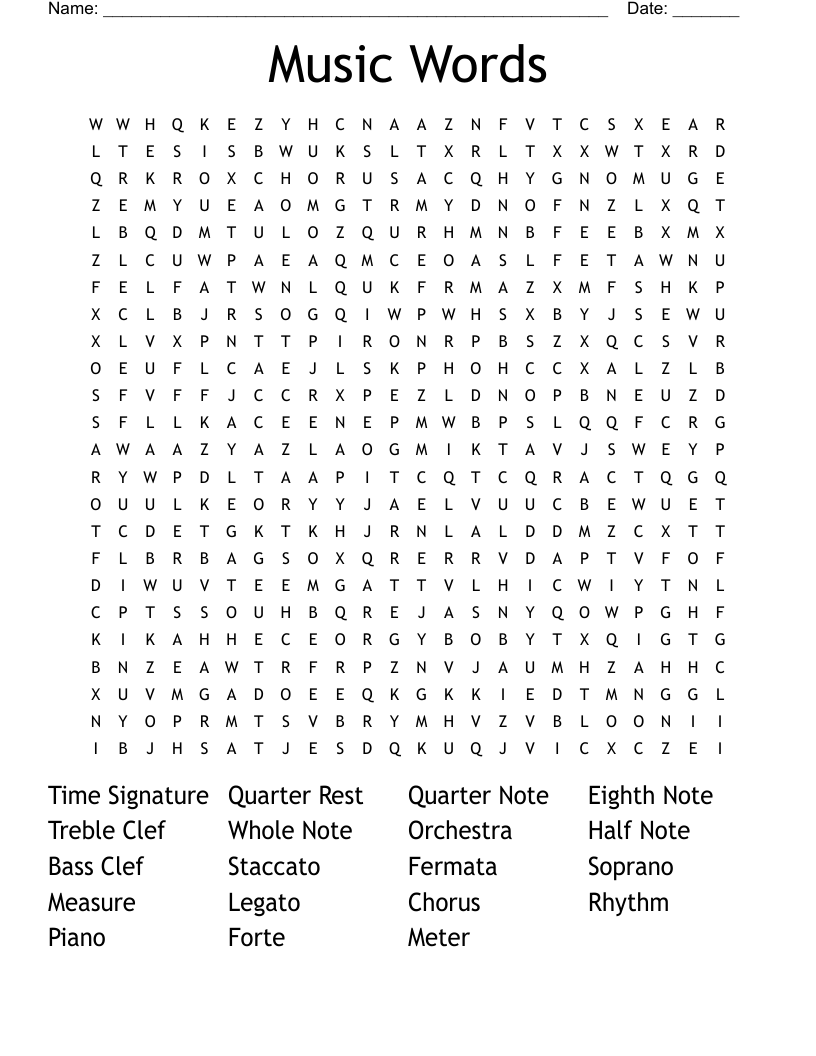 Music Words Word Search