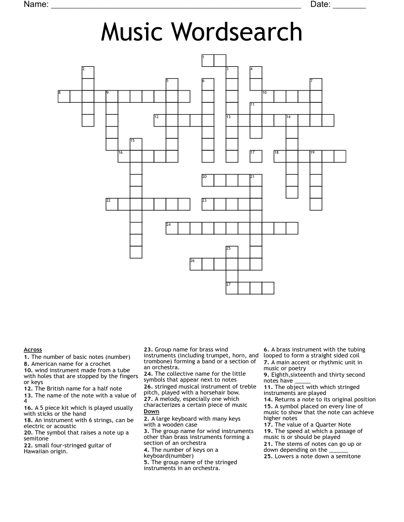 Music Wordsearch Crossword