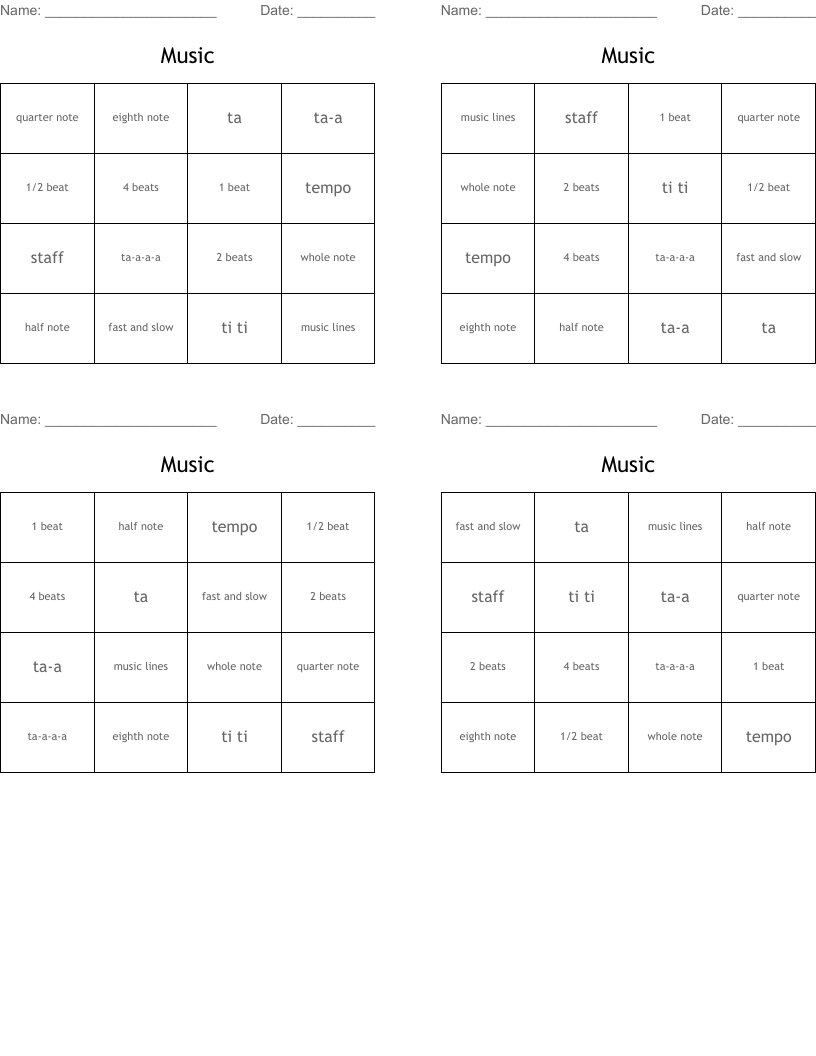 Music  Bingo Cards