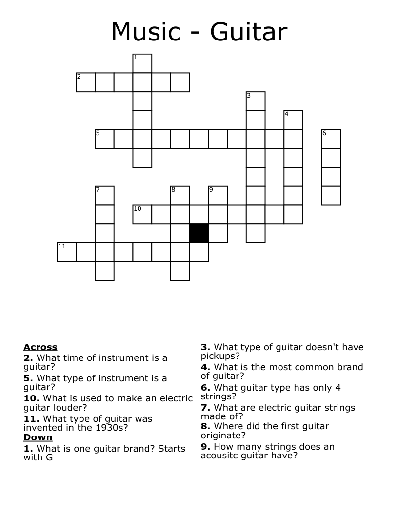 Music - Guitar Crossword