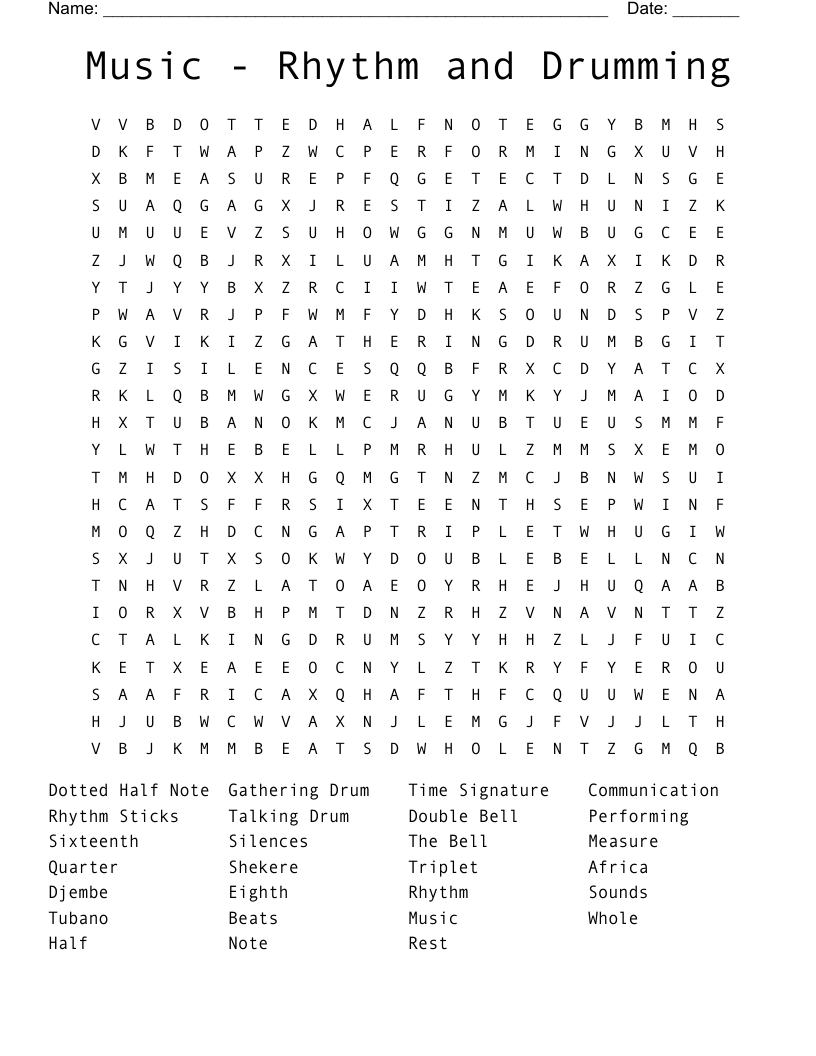 Music - Rhythm and Drumming Word Search