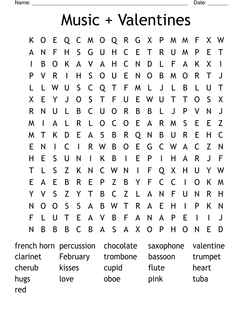 Music + Valentines Word Search