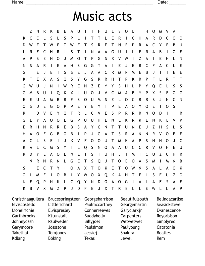 Music acts Word Search