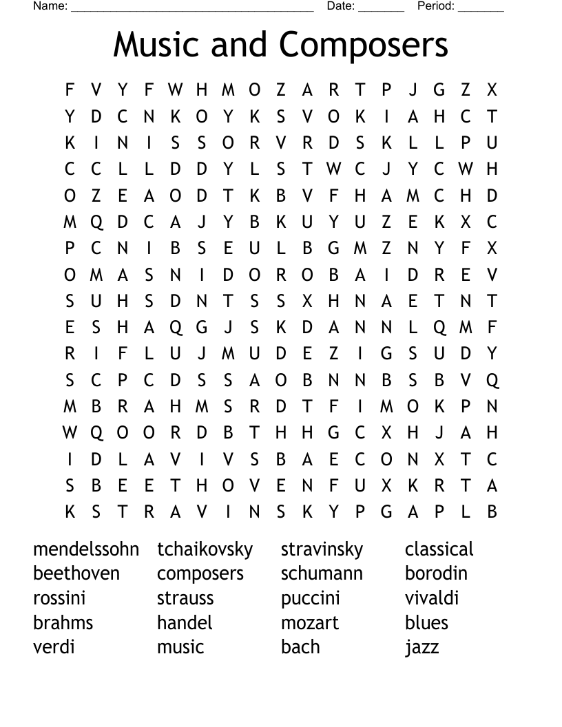 Music and Composers Word Search