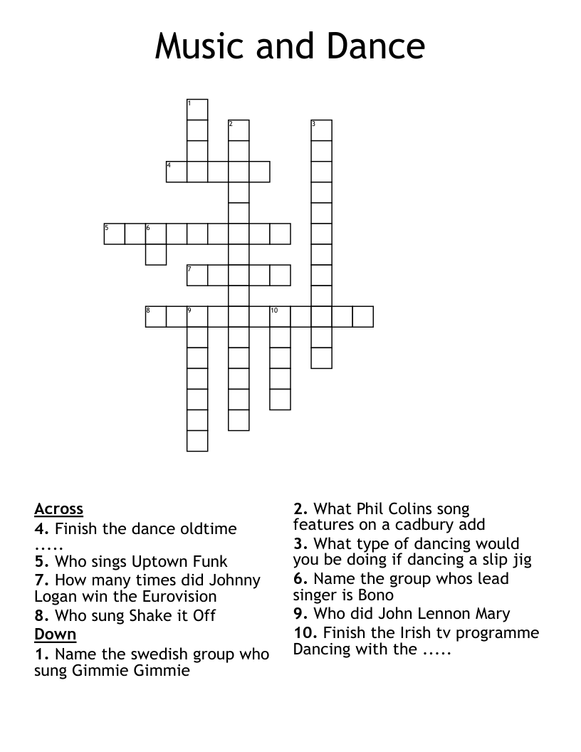 Music and Dance Crossword