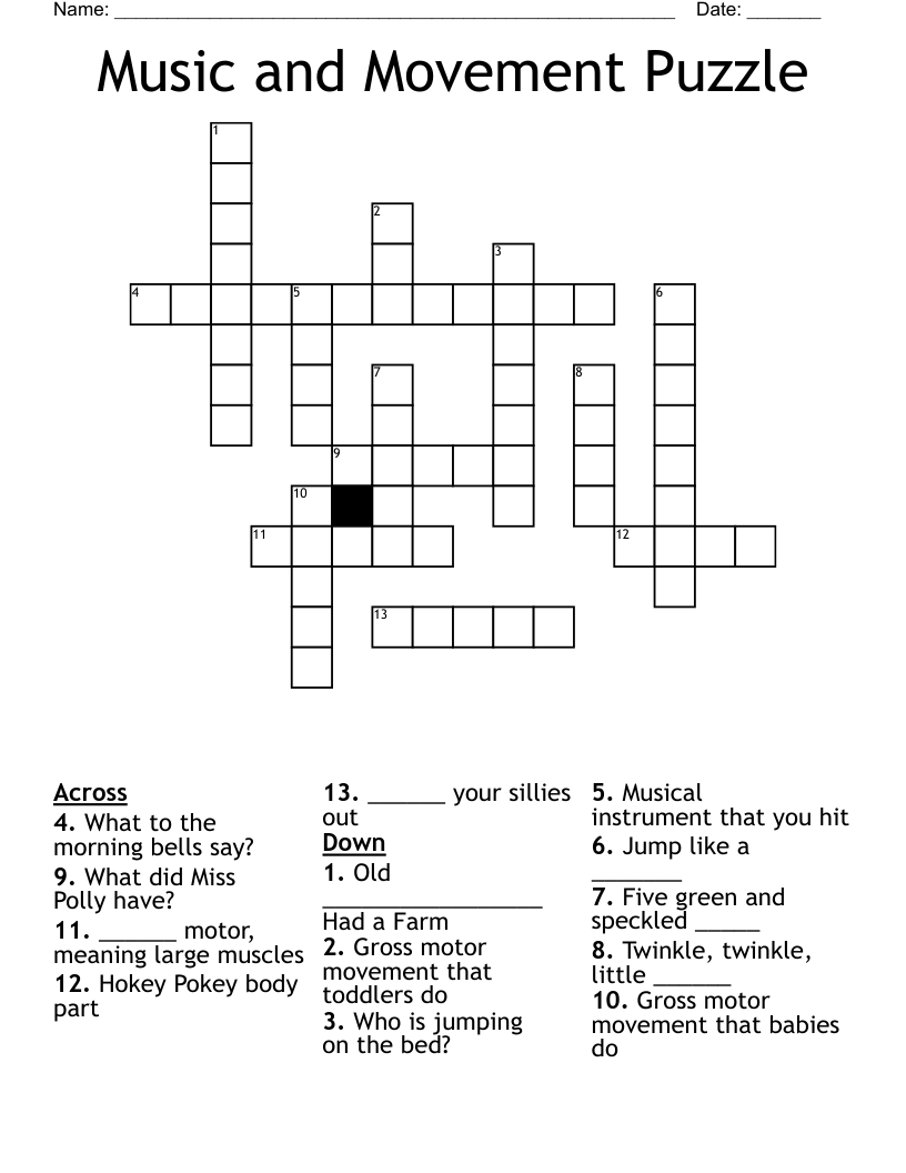 Music and Movement Puzzle Crossword