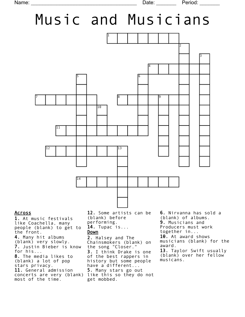 Music and Musicians  Crossword