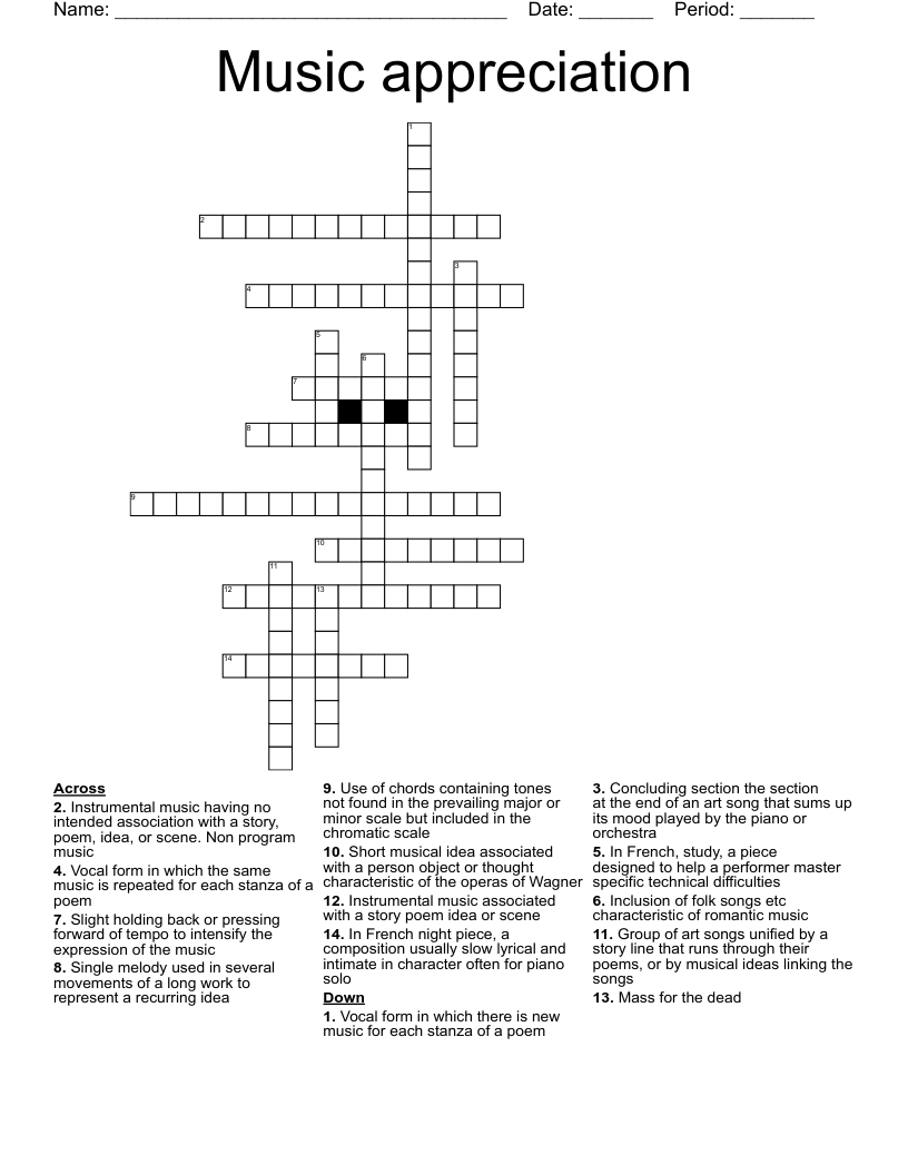 Music appreciation  Crossword