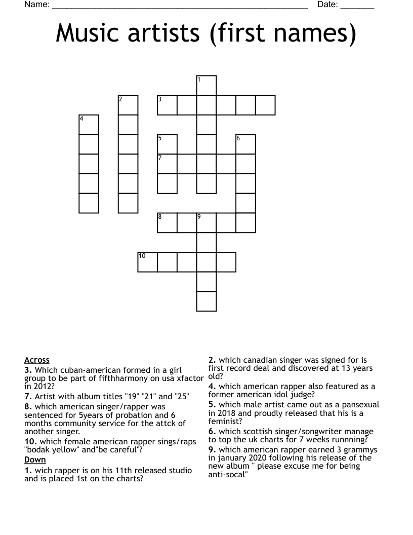 Music artists (first names) Crossword