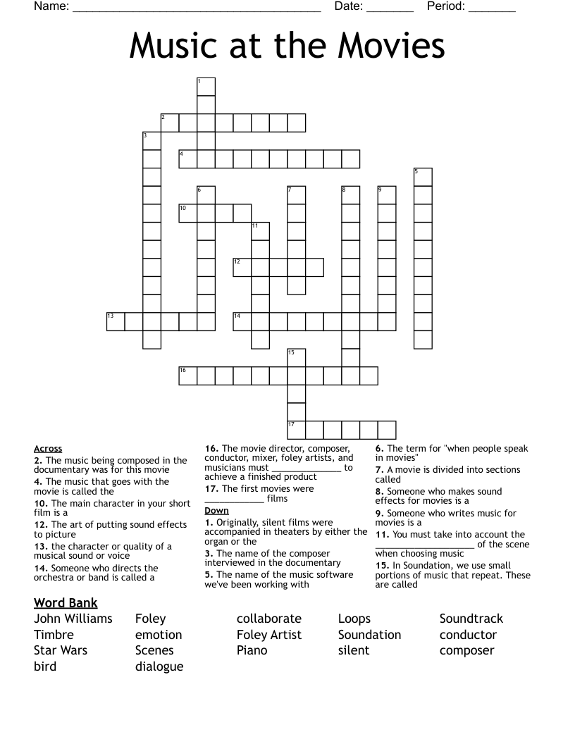 Music at the Movies Crossword