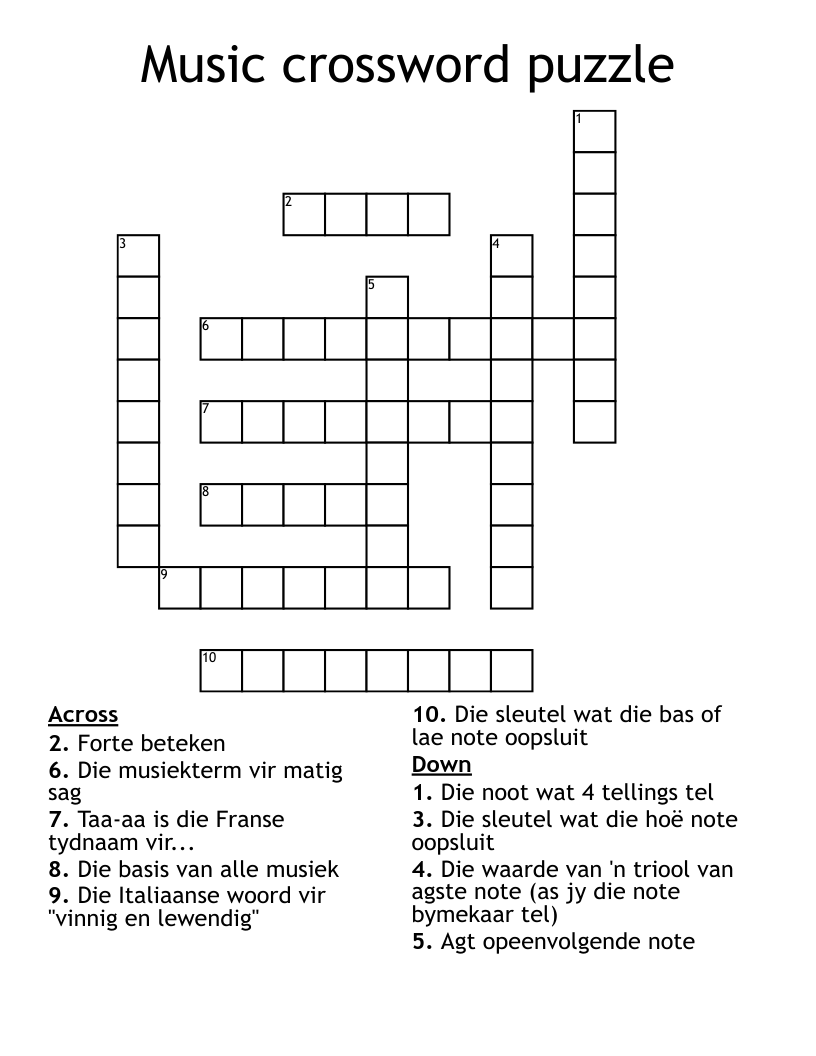 Music crossword puzzle
