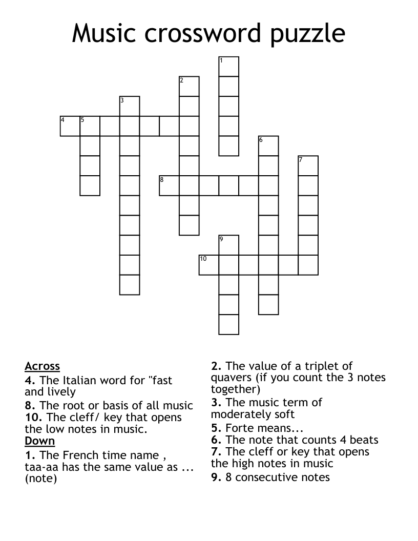 Music crossword puzzle