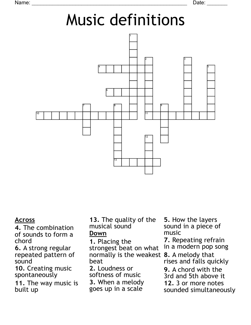 Music definitions  Crossword