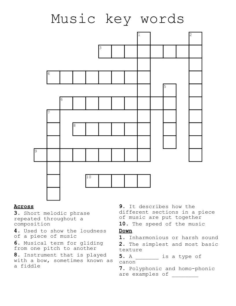 Music key words Crossword