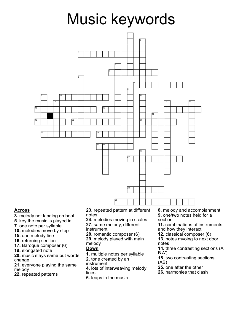 Music keywords Crossword