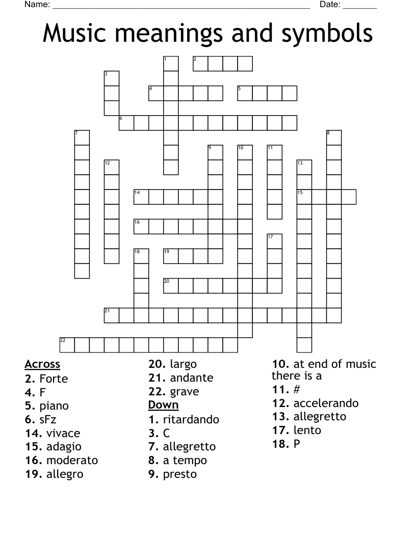 Music meanings and symbols Crossword