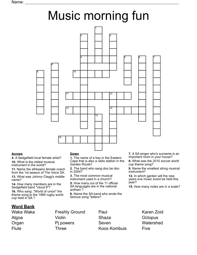 Music morning fun Crossword