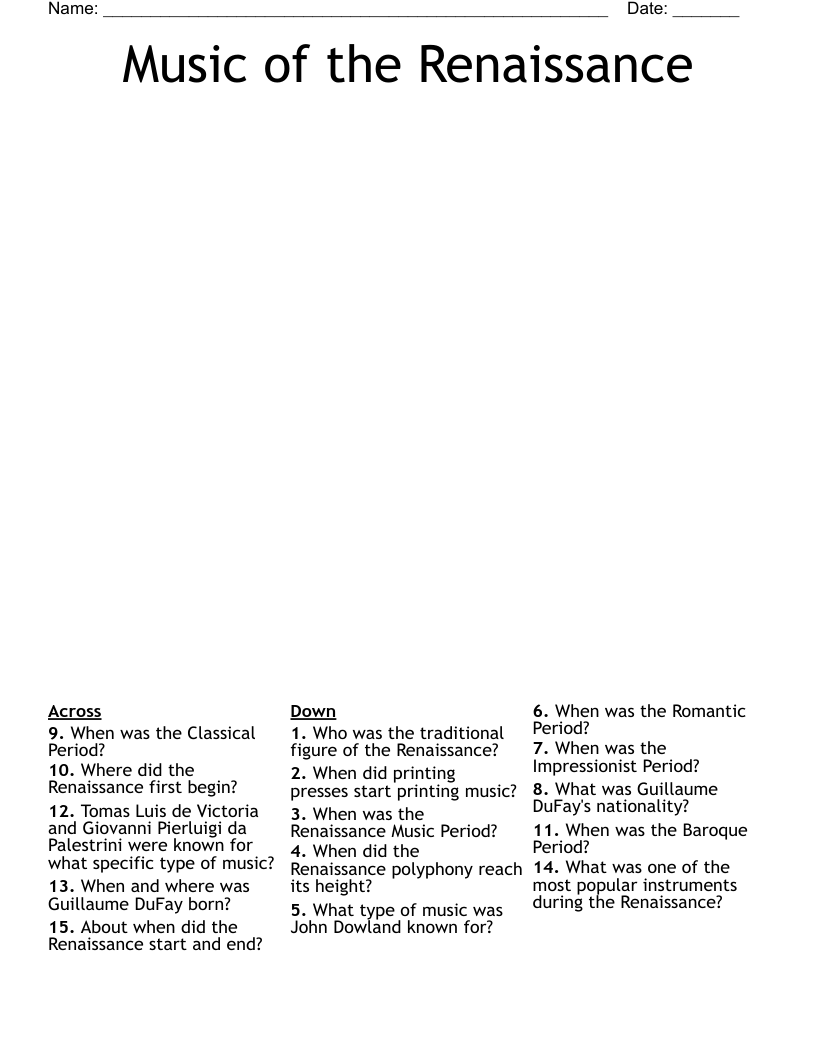 Music of the Renaissance Crossword