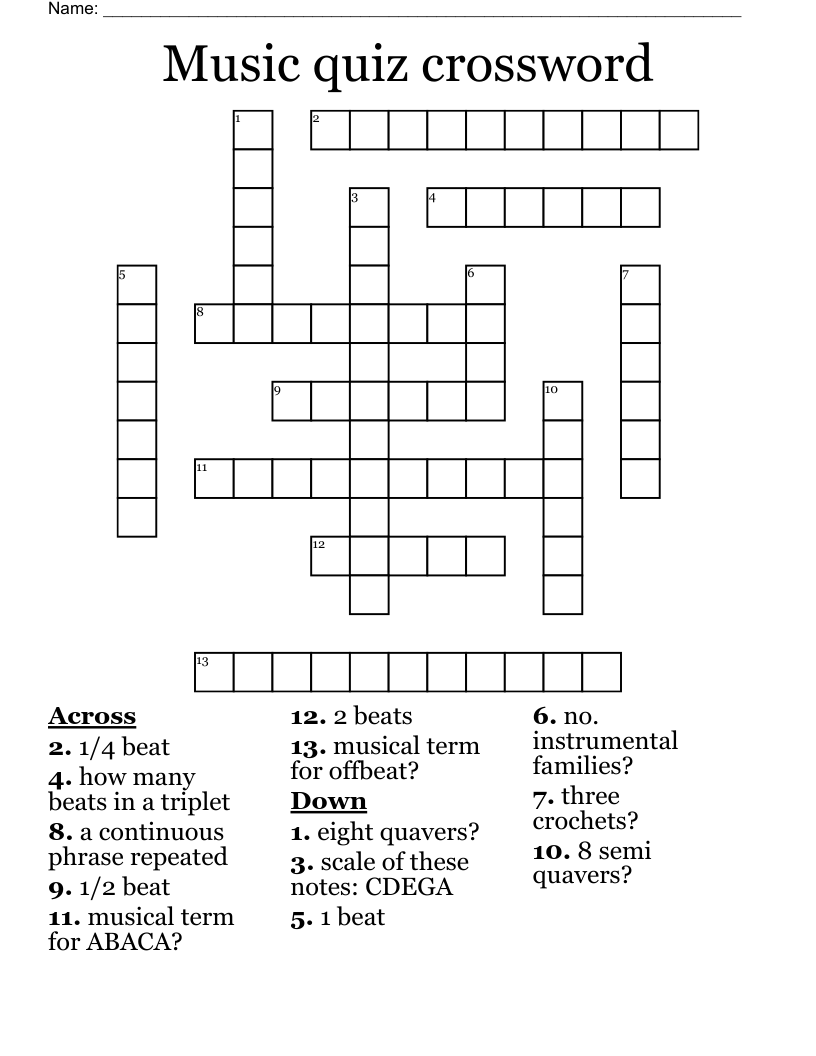 Music quiz crossword