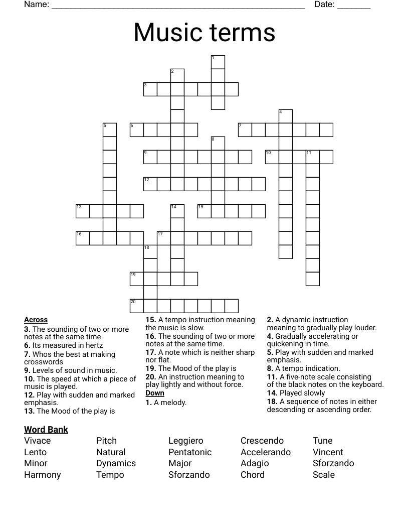 Music terms Crossword