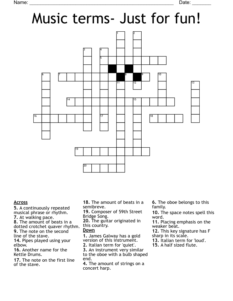 Music terms- Just for fun! Crossword