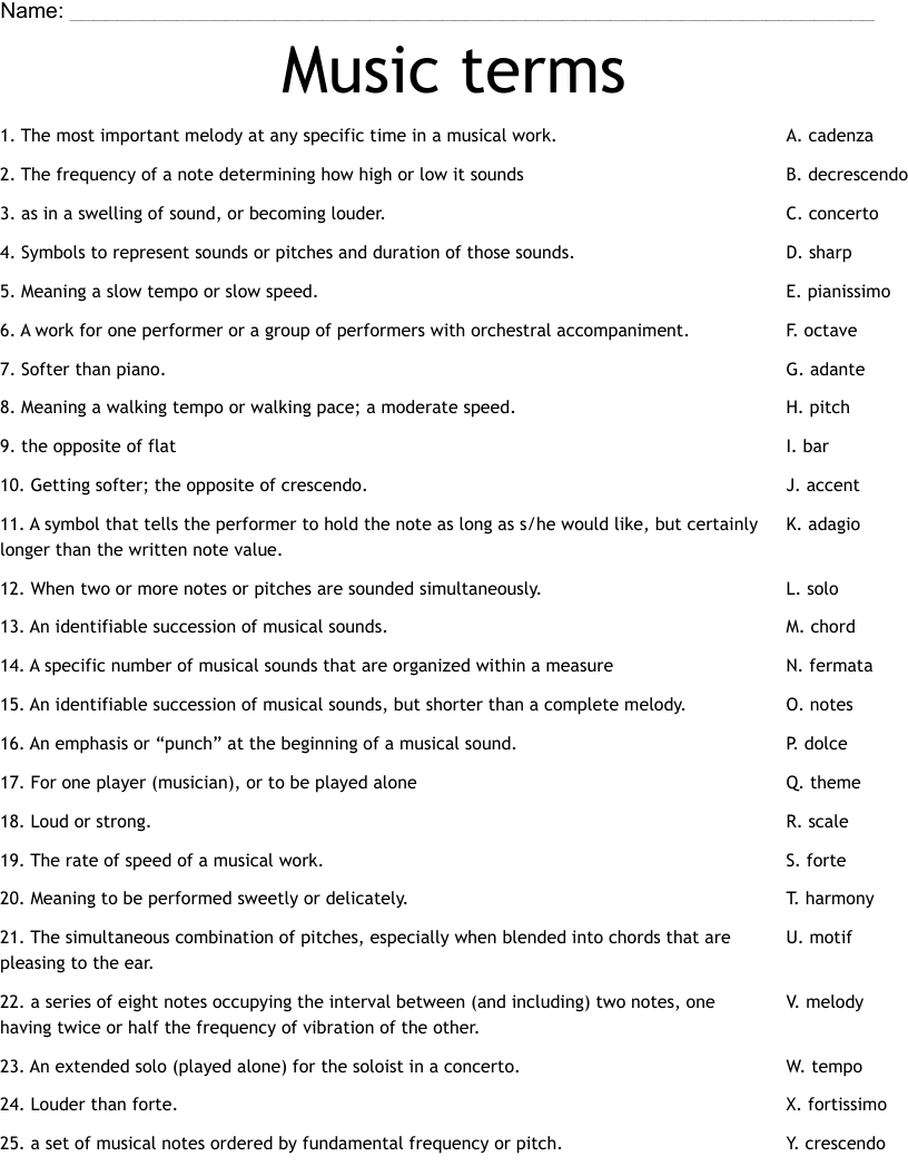 Music terms  Worksheet