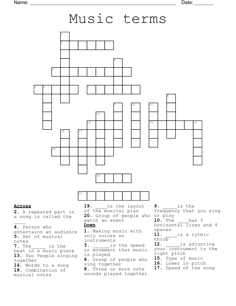 Music terms  Crossword