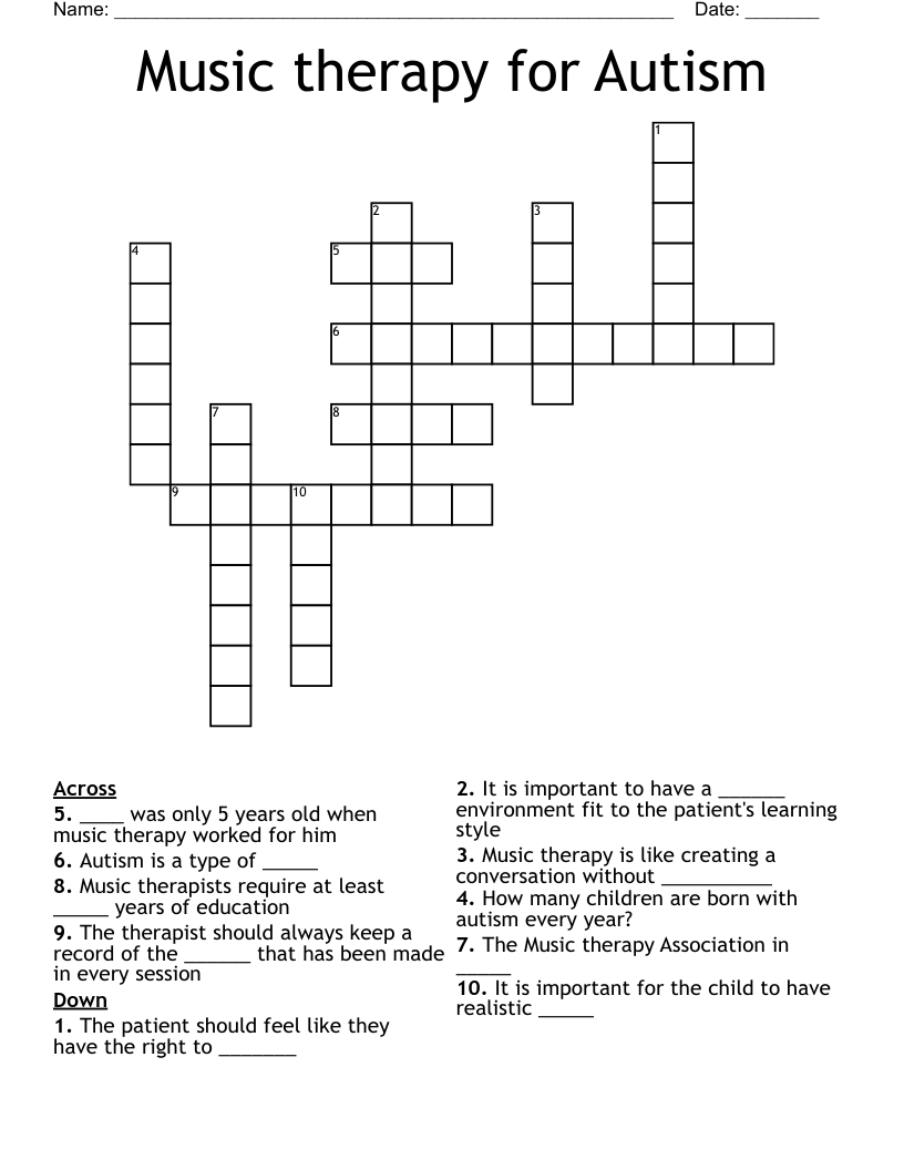 Music therapy for Autism  Crossword