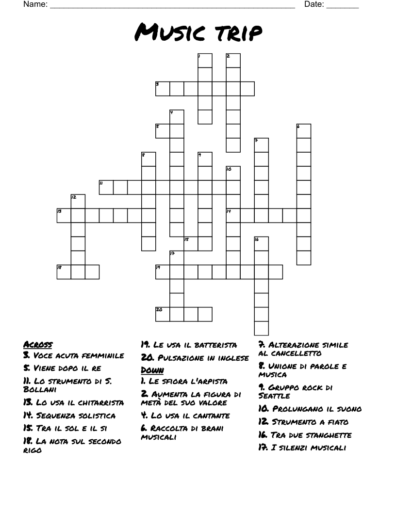 Music trip Crossword