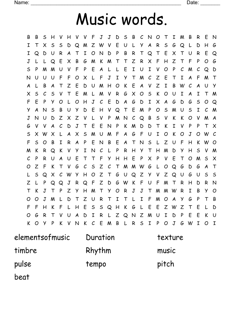 Music words. Word Search