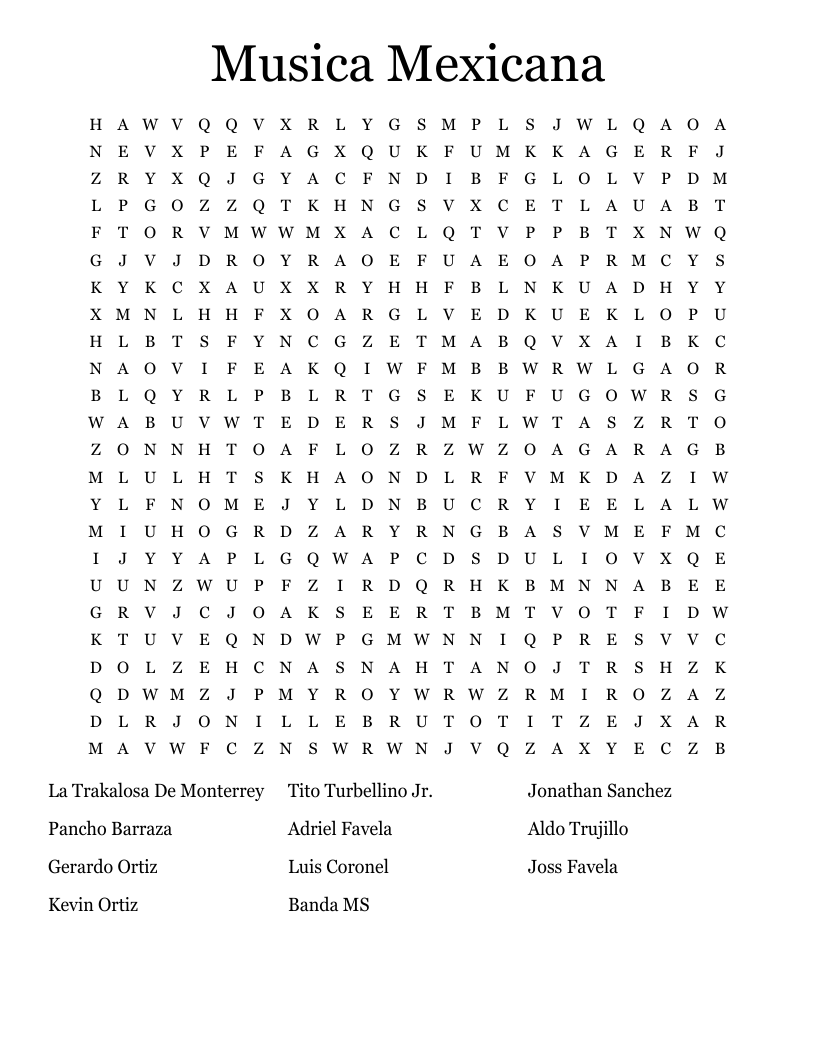 Musica Mexicana Word Search