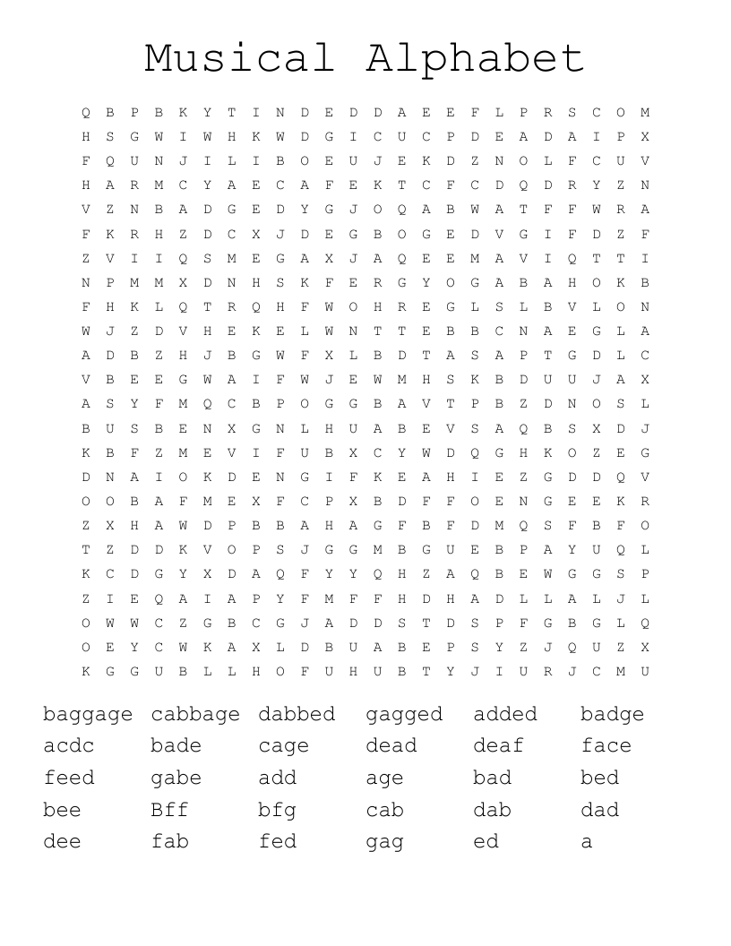 Musical Alphabet Word Search