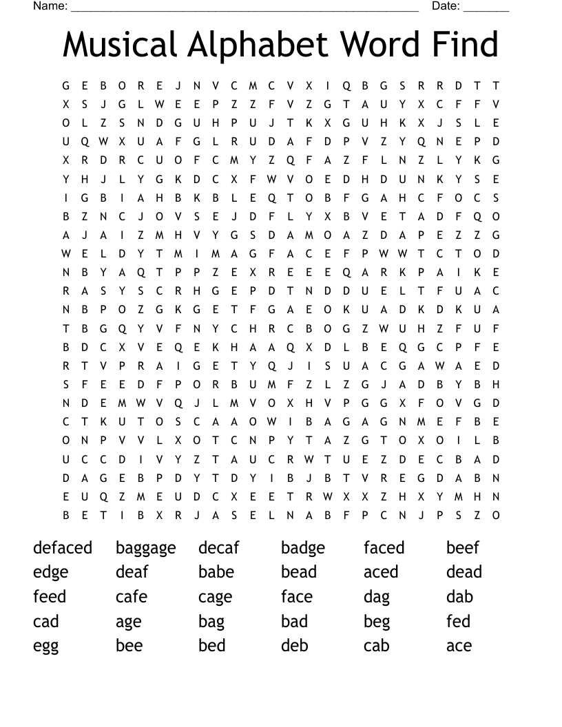 Musical Alphabet Word Find Word Search