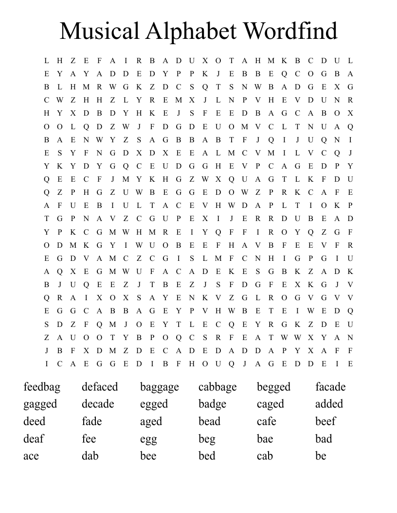 Musical Alphabet Wordfind Word Search