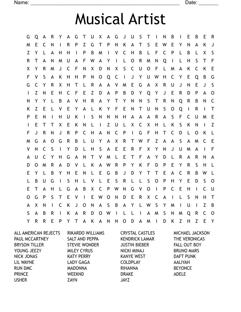 Musical Artist Word Search