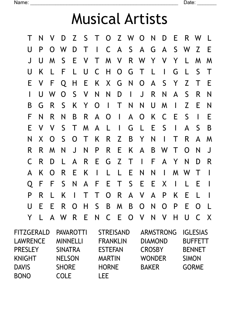 Musical Artists Word Search