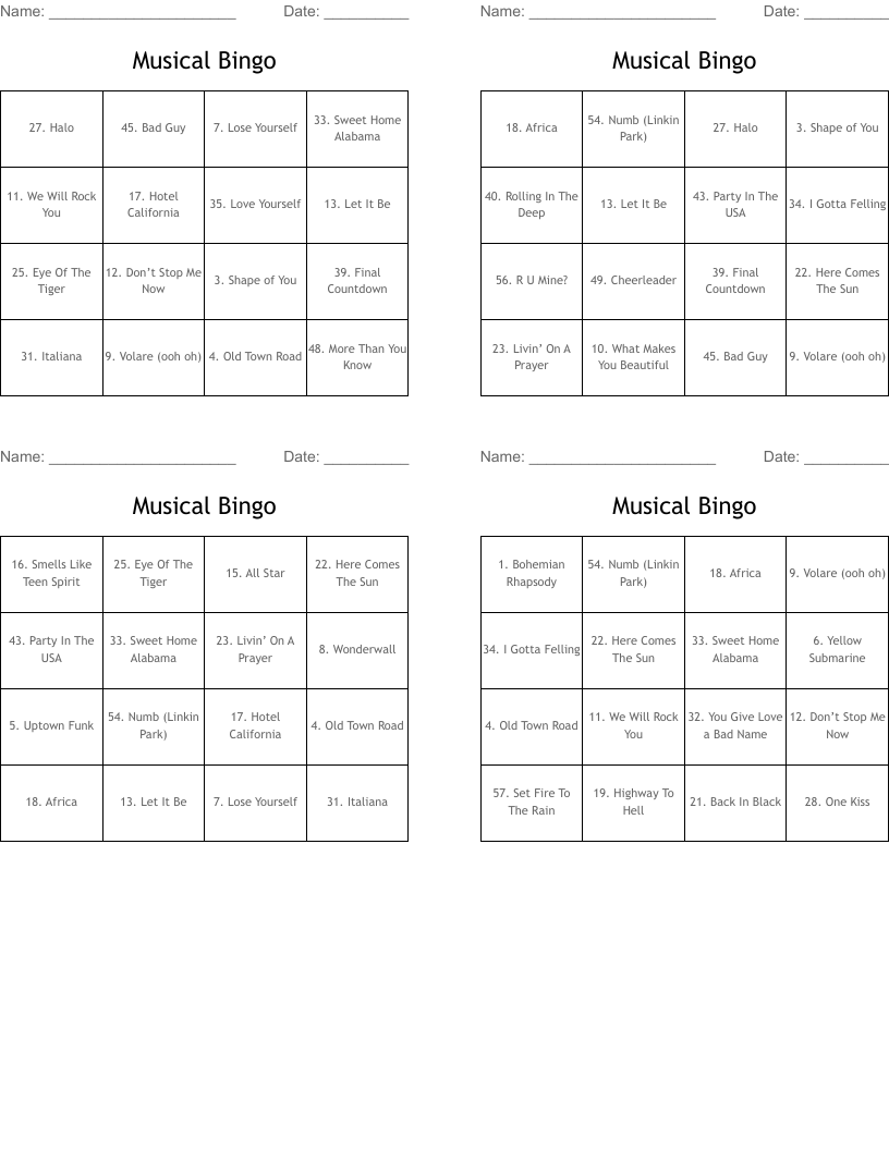 Musical Bingo