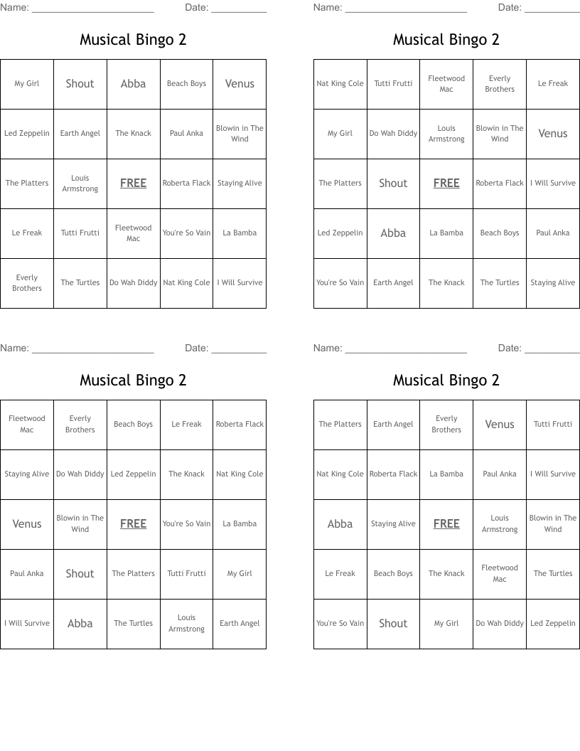 Musical Bingo 2