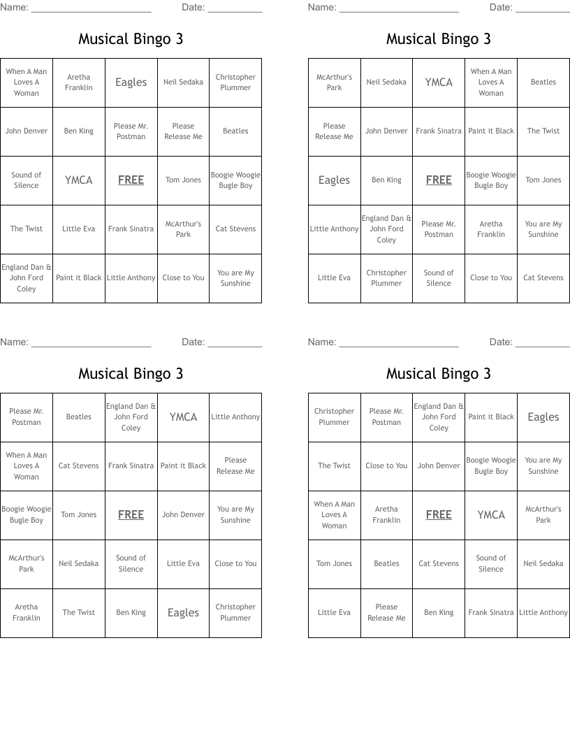 Musical Bingo 3