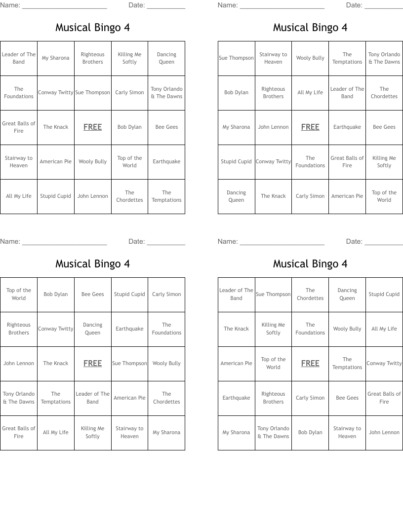 Musical Bingo 4