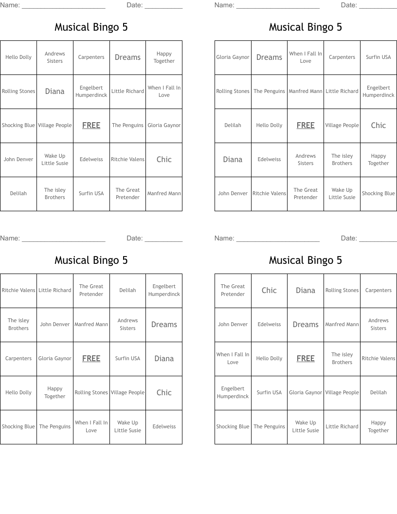 Musical Bingo 5