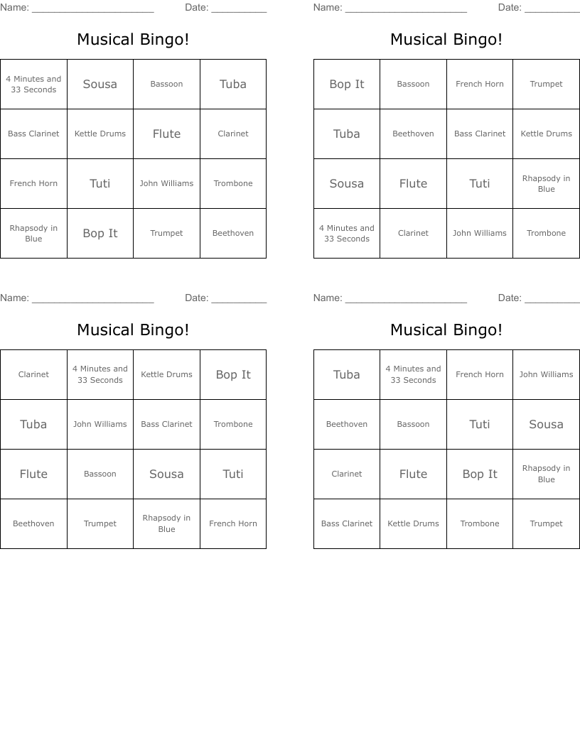 Musical Bingo!